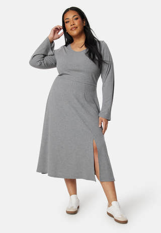 Soft Rib Slit Midi Dress