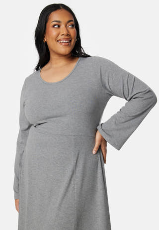 Soft Rib Slit Midi Dress