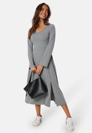 Soft Rib Slit Midi Dress