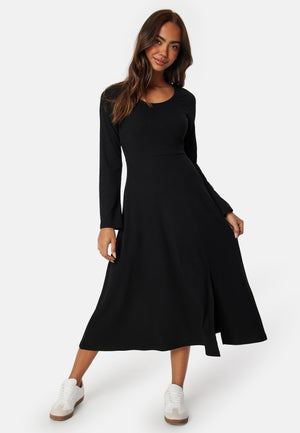 Soft Rib Slit Midi Dress