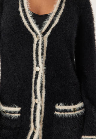 Contrast Fluffy Knitted Cardigan