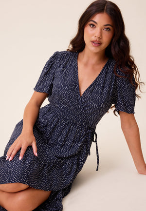 Evie Puff Sleeve Midi Wrap Dress