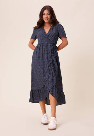 Evie Puff Sleeve Midi Wrap Dress