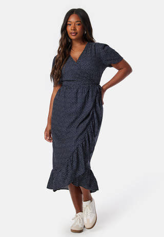 Evie Puff Sleeve Midi Wrap Dress
