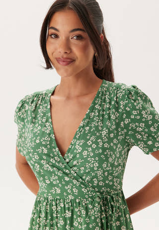Evie Puff Sleeve Midi Wrap Dress