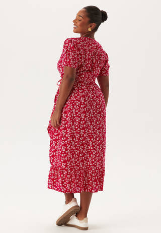 Evie Puff Sleeve Midi Wrap Dress