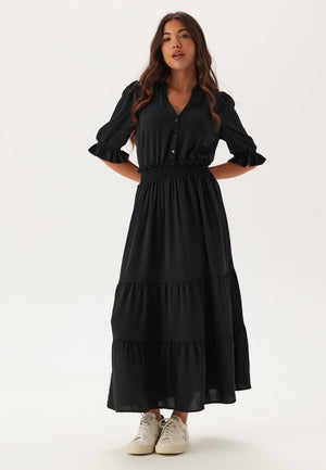 Frill Neck Tiered Maxi Dress