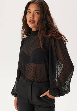 High Neck Dobby Blouse