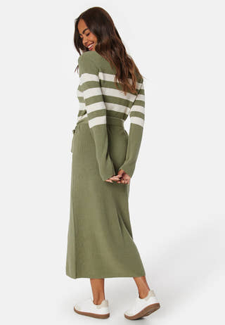 Striped O-neck  Knitted Dress