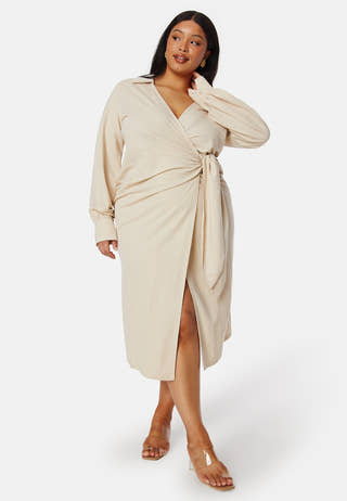 Soft Wrap Midi Shirt Dress