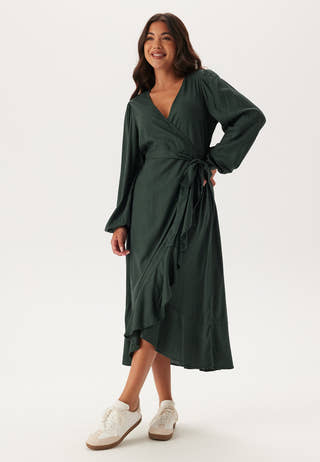 Puff Sleeve Viscose Wrap Dress