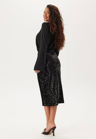 Sequin Trumpet Sleeve Midi Dress