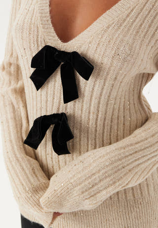 Sparkling Knitted Bow Sweater