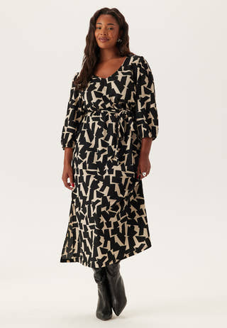 Structured Puff Sleeve Midi Dress