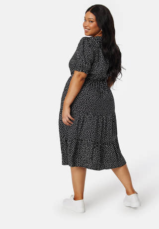 Puff Sleeve Viscose Midi Dress