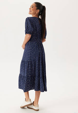 Puff Sleeve Viscose Midi Dress