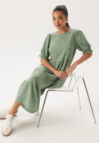Puff Sleeve Viscose Midi Dress