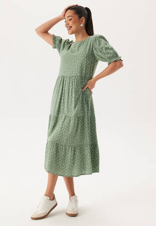 Puff Sleeve Viscose Midi Dress