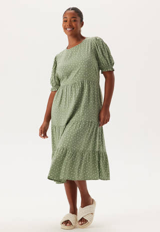 Puff Sleeve Viscose Midi Dress