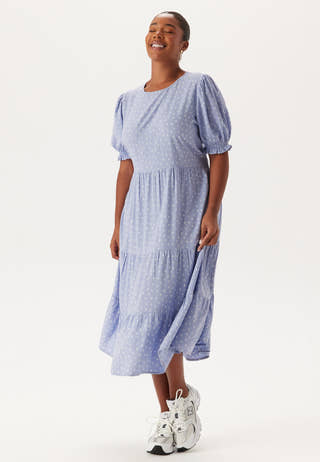 Puff Sleeve Viscose Midi Dress