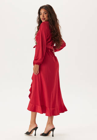Wrap L/S Satin Maxi Dress
