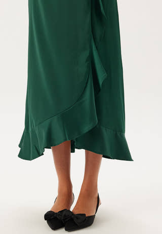 Wrap L/S Satin Maxi Dress