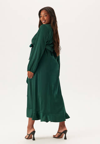 Wrap L/S Satin Maxi Dress