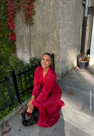 Wrap L/S Satin Maxi Dress