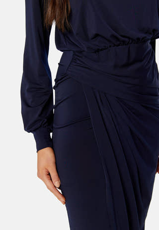 Balloon Sleeve Rouch Dress