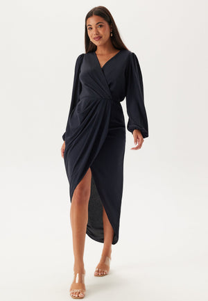 Balloon Sleeve Wrap Front Maxi Dress