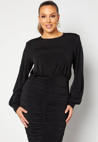 Long Sleeve Rouched Midi Dress