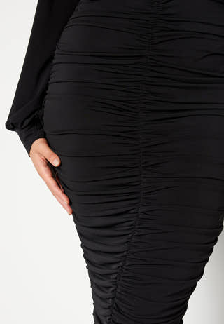 Long Sleeve Rouched Midi Dress