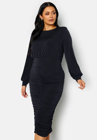 Long Sleeve Rouched Midi Dress