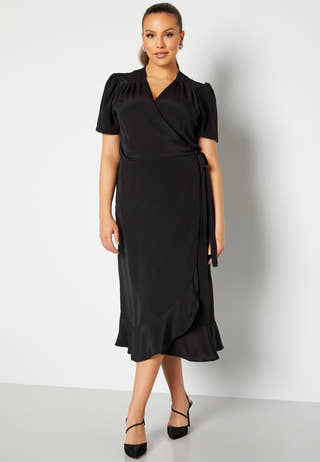 Short Sleeve Wrap Frill Curve Dress