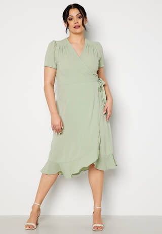 Short Sleeve Wrap Frill Curve Dress