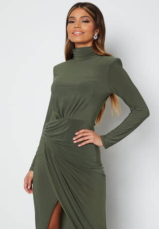 High Neck Rouch Maxi Dress