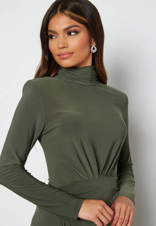 High Neck Rouch Maxi Dress