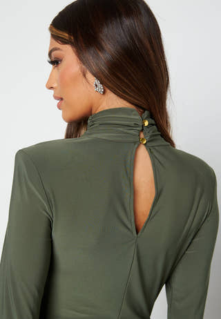High Neck Rouch Maxi Dress