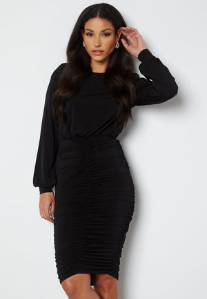 Long Sleeve Rouched Midi Dress