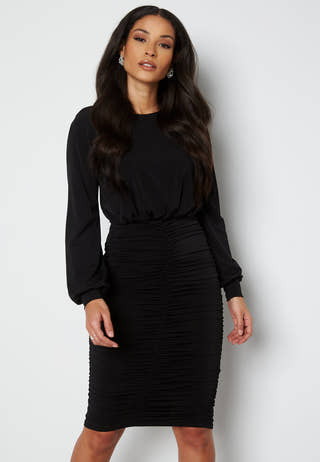Long Sleeve Rouched Midi Dress