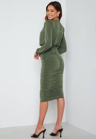 Long Sleeve Rouched Midi Dress