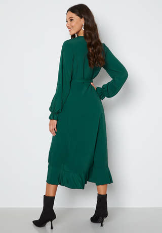 Long Sleeve Wrap Frill Dress