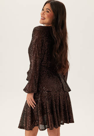 Sequin Deep V Ruffle Skater Dress