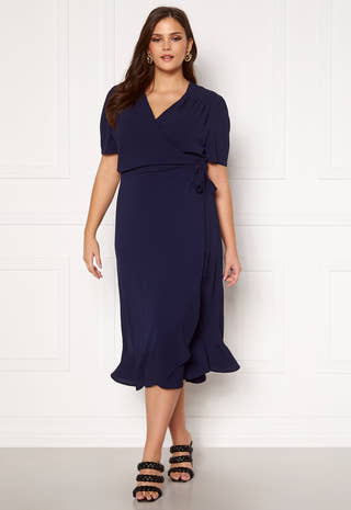 Short Sleeve Wrap Frill Curve Dress