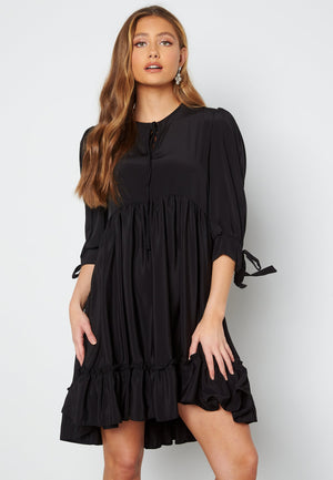 Tie Neck Frill Hem Dress