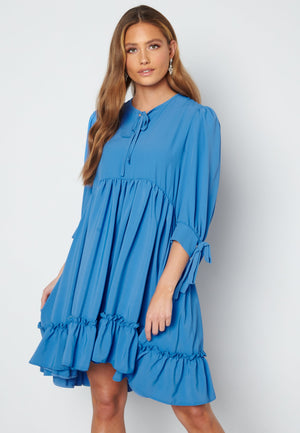 Tie Neck Frill Hem Dress