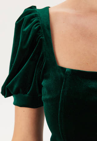 Velvet Puff Sleeve Maxi With S
