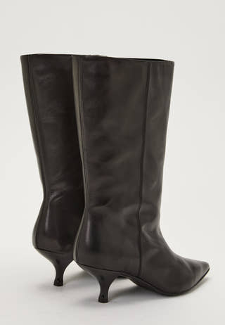 Heeled Mid Knee Leather Boot