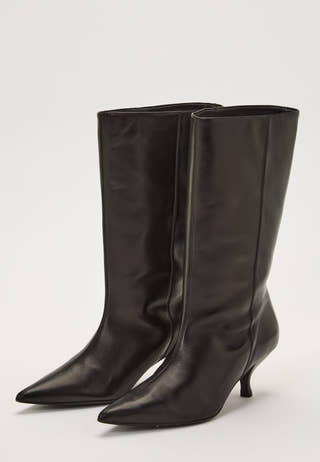 Heeled Mid Knee Leather Boot