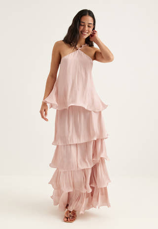 Shimmer Flounce Maxi Skirt